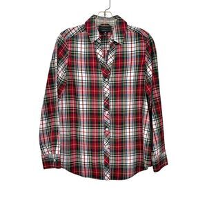Foxcroft Shaped Fit Red Plaid Long Sleeve Button Up Shirt size 4